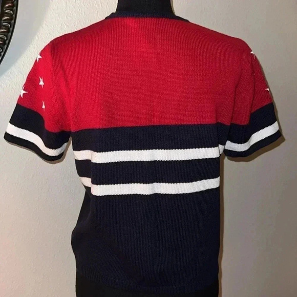 Vintage Norton Studio American Flag Knit Sweater Cardigan Short Sleeves … - Picture 16 of 16